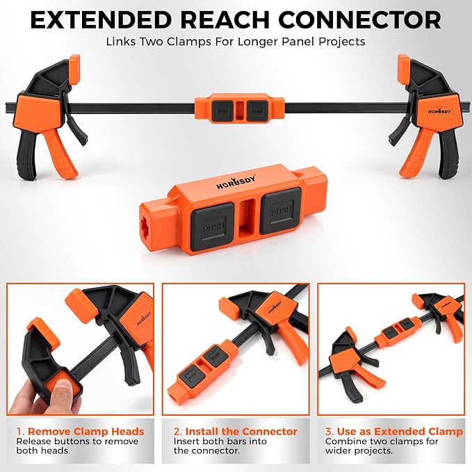 3-Pack Wood Clamps for Woodworking, 2-Piece 6" Bar Clamps with Clamp Connector, Quick-Release Wood Clamps with 150 LBS Load Limit, Wood Clamp Set for Woodworking, Gluing & DIY Projects
