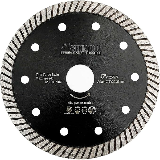 SHDIATOOL Super Thin Diamond Turbo Blade 5 Inch Cutting Porcelain Ceramic Tile Granite Dia 125mm