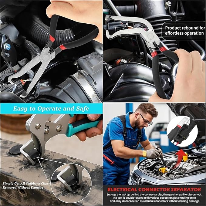 Car Clip Pliers/Disassembly Tools,Efficient Multi-Functional Automotive Snap Ring Pliers,Electrical Disconnect Pliers for Cars,Connector Separator Tool and Fuel line disconnect tool (4PCS)