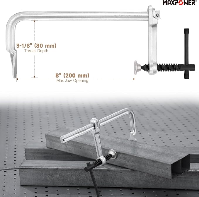 MAXPOWER 8-inch F Clamp, 3-1/8 inch Throat, 701 LBS Clamping Pressure