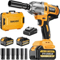 Takuoo Cordless 1/2 inch Brushless Impact Wrench, Max Torque (1200N.m) 900Ft-lbs Electric Impact Gun w/2x 4000mAh Battery, Charger & 6 Sockets, Power Impact Driver for Car Home