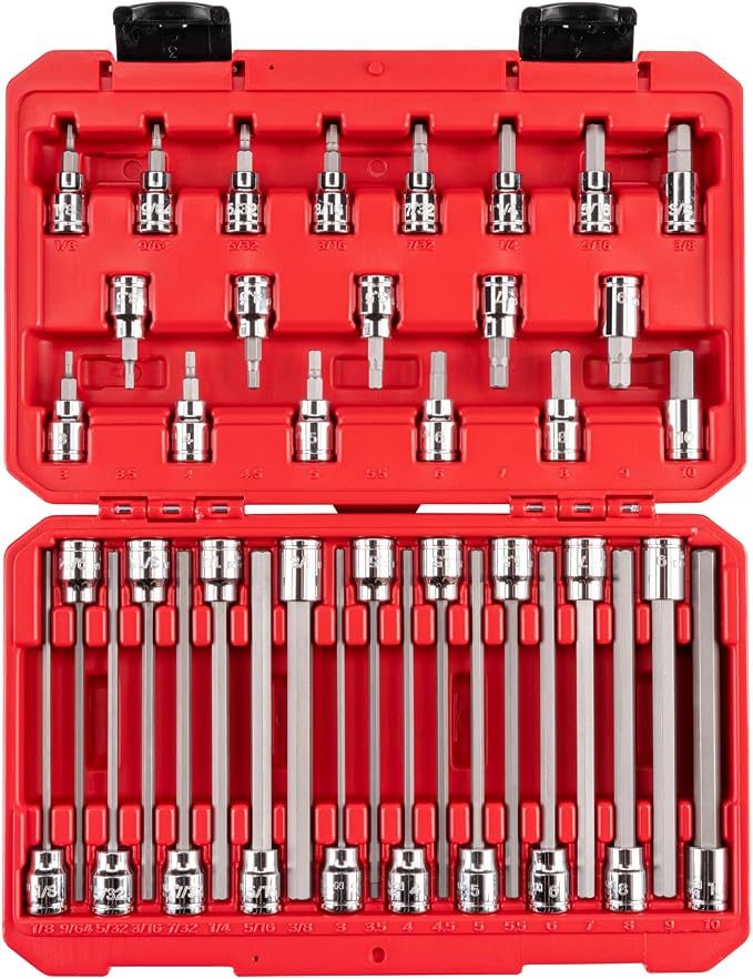 TEKTON Hex Bit Socket Set with Case, 38-Piece | SHB91316 | 3/8 Inch Drive, (1/8 - 3/8 in., 3 - 10 mm), Case