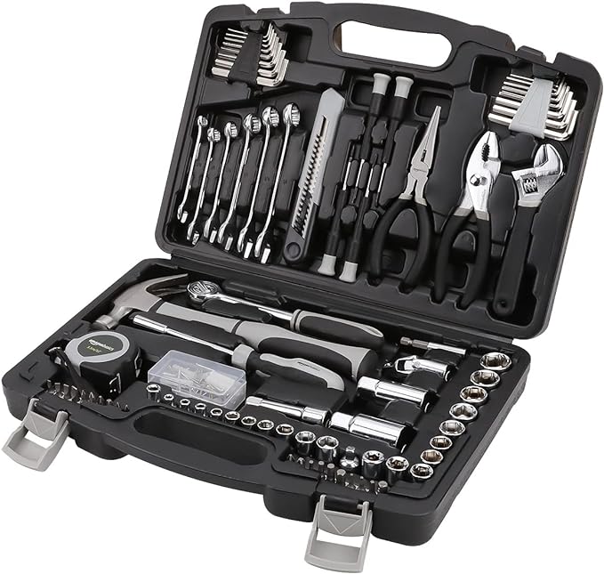 Amazon Basics 131-Piece General Household Hand Tool Set with Storage Case for Home Repair, Portable