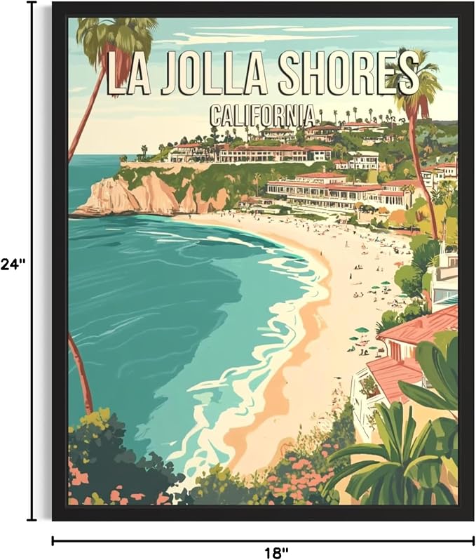 La Jolla Shores California Unframed Wall Art Print Poster, US Vintage Retro Beach Scenery Posters Prints for Restroom Home Picture Painting Artwork Gallery 219 (La Jolla Shores California, 24"L x 18"W, Unframed)