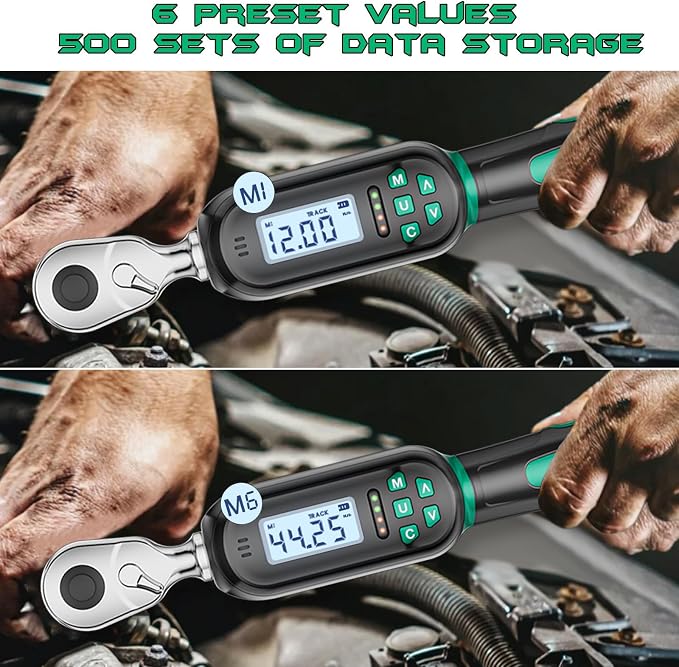 3/8 Inch Drive Digital TorqueWrench, 2.21-44.25Ft.lb/3-60N.m, Electronic Torque Wrench with Preset Value, Buzzer & LED Indicator, ±2% Accuracy Torque Wrench for Bike, Motorcycles