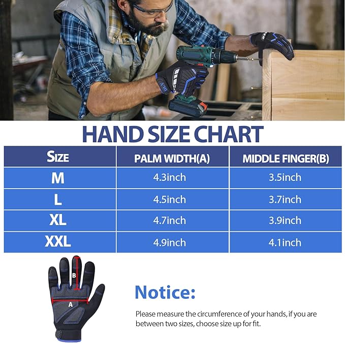 DLY Heavy Duty Work Gloves, Impact Protection Mechanic Gloves, Synthetic Leather Work Gloves, Touchscreen Capable