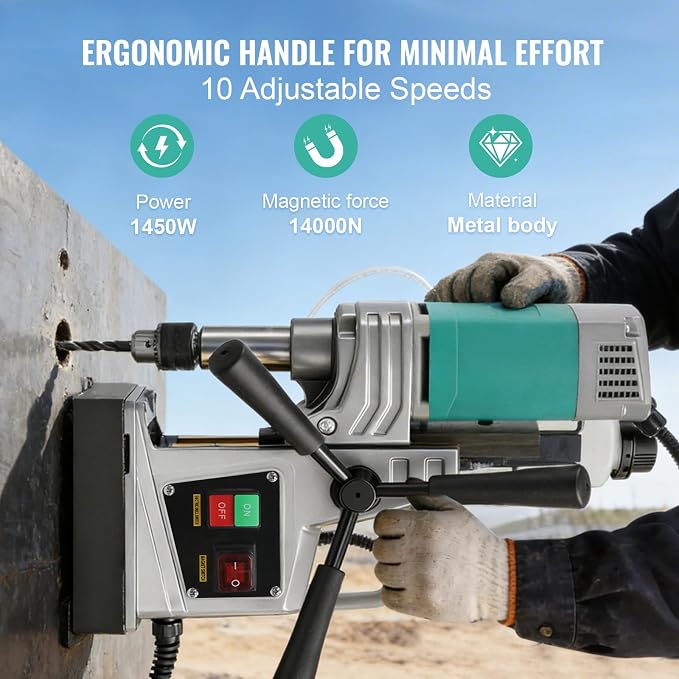 Mag Drill Press, 1450W 2" Boring Diameter, Portable Electric Magnetic Drill Press with 2 Coring Bits, 3147 lbf Power Magnetic, 820 RPM for Metal Surface, Industrial and Home Improvement
