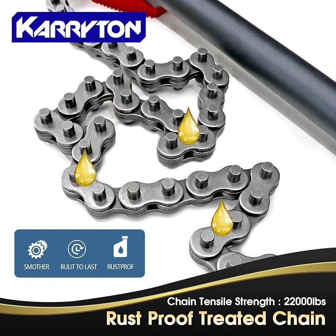 50" Chain Pipe Wrench, Fits 1.5"-8" Pipe Diameters, 40" Chain Length Max Breaking Load 22000LBs, Heavy Duty Chain Tongs for Pipe Installation, Oil Fields Operations and Maintenance