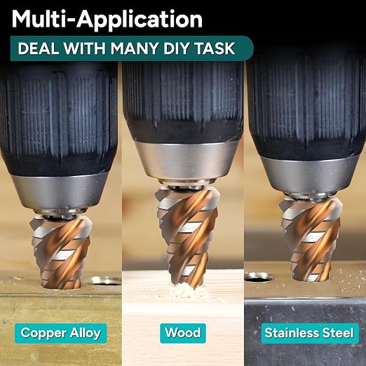 M35 Cobalt HSS Step Drill Bit Set, Four Spiral Flute Unibit Step Bits 1/8"-7/8" with Wear-Resistant TiAlN Coated, 1/4" Hex Shank for Metal,Stainless Steel, Carbon Steel,Wood, Plastic (3Pcs)
