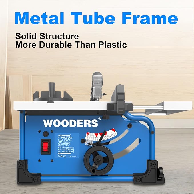8-1/4-Inch Table Saw, 15-Amp 5500 RPM Motor, Heavy-Duty 80T Blade | Compact Woodworking Saw with Extendable Cast-Iron Table, 0-45° Bevel & Rip Fence, Ergonomic & Easy to Use for Home DIY