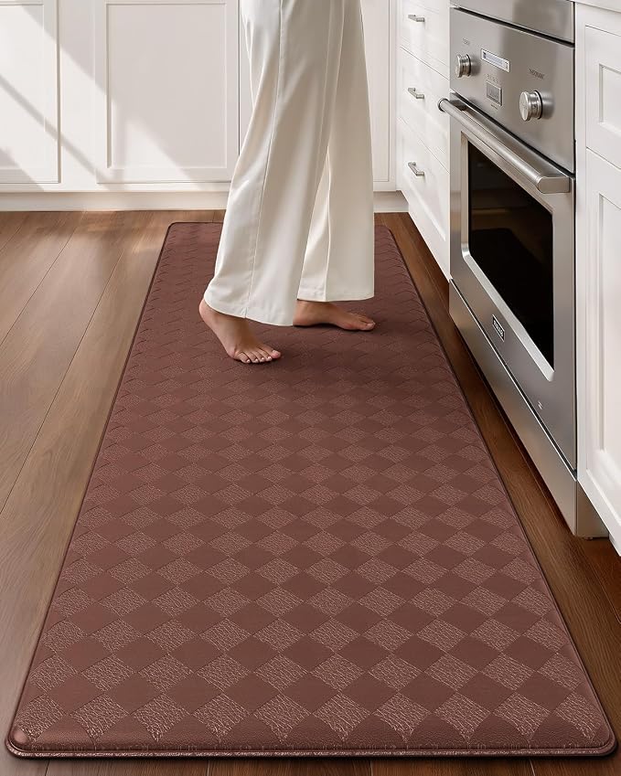 Color&Geometry Anti Fatigue Cushioned Kitchen Floor Mats,24"X71",Long Runner Rug Non Slip Waterproof,Memory Foam Padded Standing Mat for Front Sink,Brown