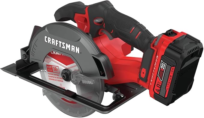 CRAFTSMAN V20 Cordless Circular Saw Kit, 6-1/2 inch, Battery and Charger Included (CMCS500M1)