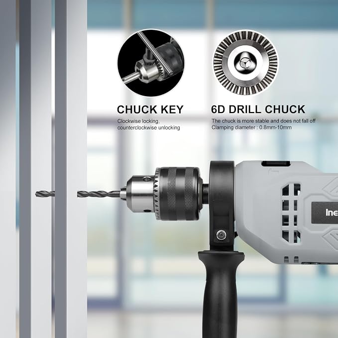 Corded Hammer Drill 4.5Amp 0-3000 RPM, 1/2 Inch Chuck Impact Drill with 105-Piece Accessory Set, Adjustable Speed Control, 360° Swivel Handle, Depth Gauge and Portable Carrying Case