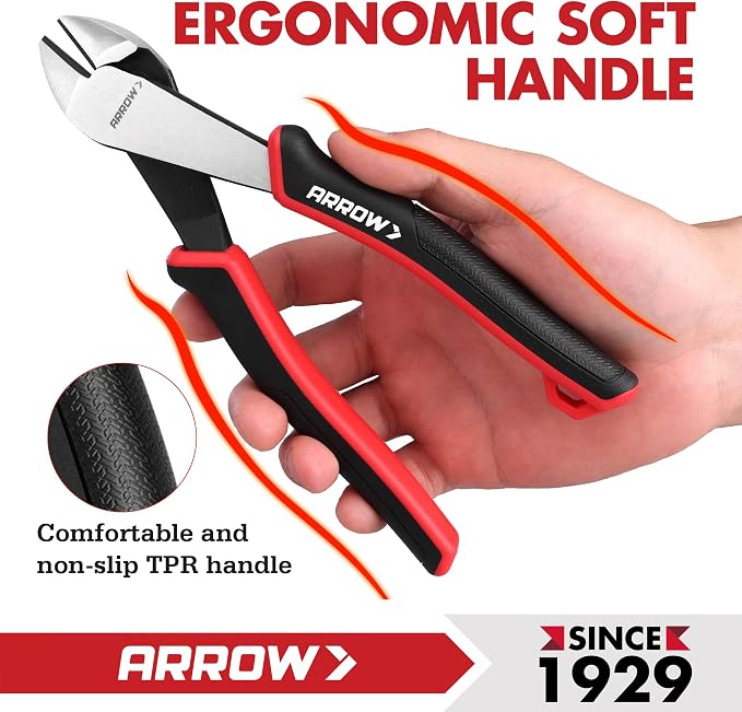ARROW 6PCS Pliers Set, Carbon Steel Pliers Kit with Storage Pouch | 8" Long Nose, Diagonal Cutting, Linesman, Slip Joint, 8" & 10" Groove Joint, Non-Slip Handle, DIY, Home Repair & Maintenance
