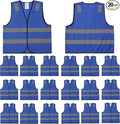 Blue Safety Vests 20 Pack - Reflective High Visibility Construction ANSI Class 2 Work Vests for Men,Woman,Hi Vis Mesh and Neon Silver Strip