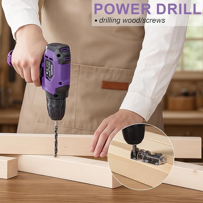 8V Cordless Drill Set, Built-in LED, Rechargeable Purple Power Drill with Drill & Screw Bits, 139-Piece Electric Drill Tool Set for Women & Men, Portable Tool Kit for Home Repairs, DIY Projects
