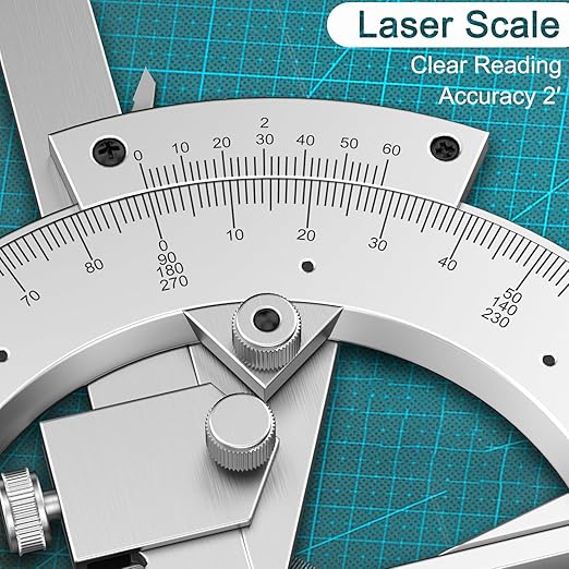 Vernier Bevel Protractor 0-320° Accuracy 0.02° Fine Tuning Carbon Steel Protractor with Storage Box,Angle Measuring Tool for Woodworking Carpenter Construction DIY