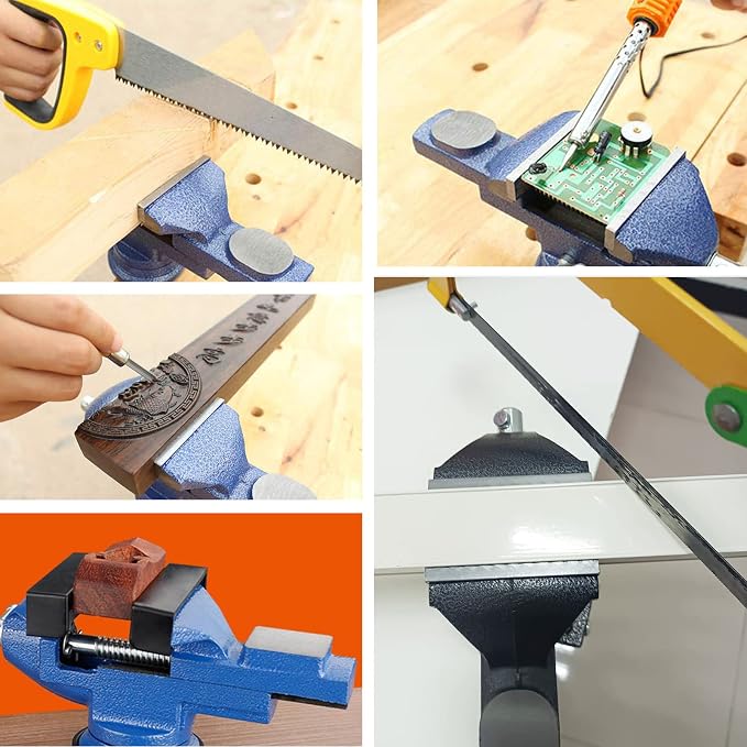 2-in-1 Dual-Purpose Combined Bench Vise or Table Vise, With end-point locking device, Portable Universal Rotate 360° Work Clamp-On Vise, 3.0" Blue