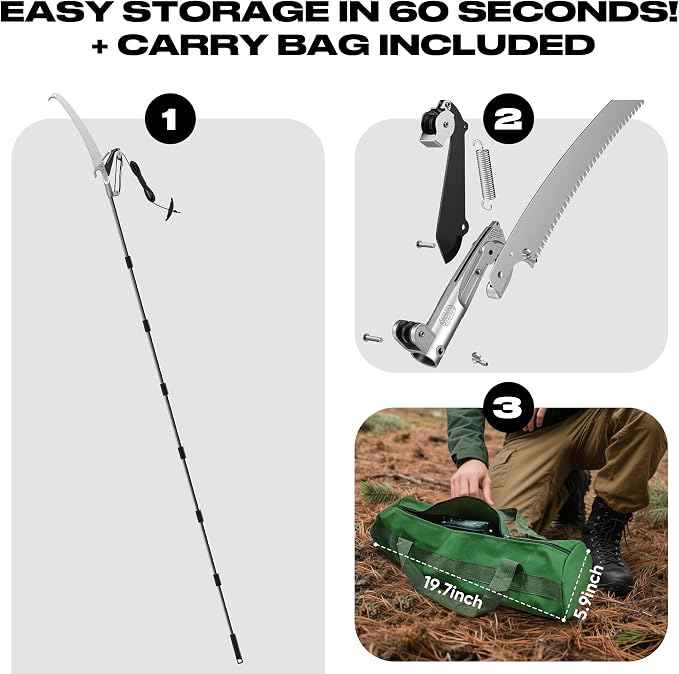 FLORA GUARD 16.5 FT Pole Saw for Tree Trimming, Manual Pole Saw & Tree Pruner with SK5 Steel Blade, 4-Pulley Effort-Saving System, Aluminum Alloy Head for High Branch Cutting