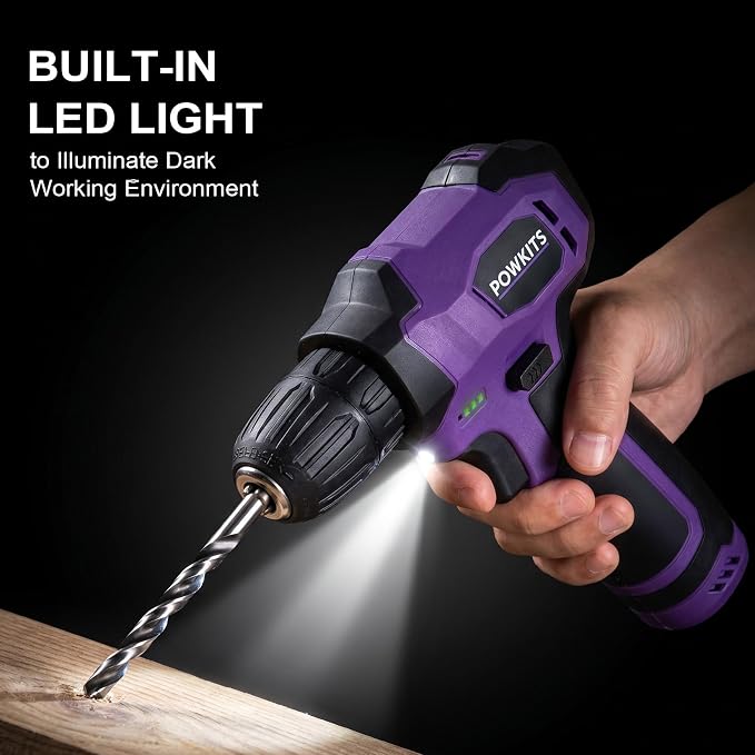 8V Cordless Drill Set, Built-in LED, Rechargeable Purple Power Drill with Drill & Screw Bits, 139-Piece Electric Drill Tool Set for Women & Men, Portable Tool Kit for Home Repairs, DIY Projects