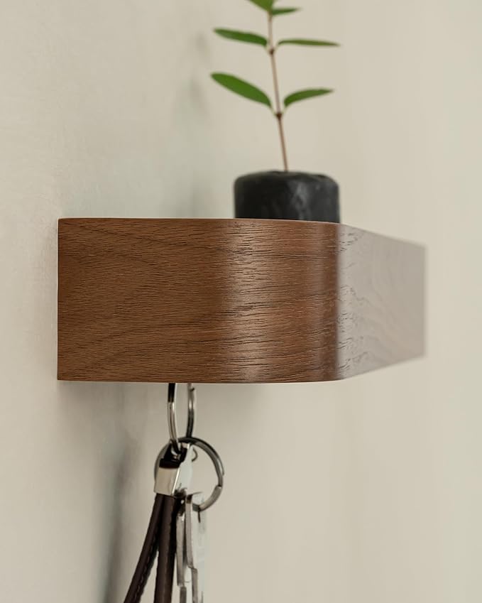 Kazai. Key Holder 'Toke' | Minimalist Key Hook Design from Berlin | Modern Key Holder Wall Mount with Wooden Shelf | Key Rack for Wall as Entryway Organizer | Walnut