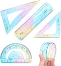 HARFINGTON 4pcs Triangular Ruler Set 15cm Plastic Flexible Straight Metric Soft Bendable Ruler Geometric Protractor Triangle Rulers for Home Office