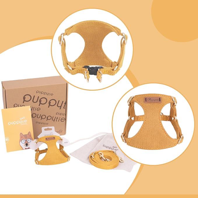 Puppytie XS Dog Harness and Leash Set, Yellow, XS (4.5-11 lbs) | Extra Small Dog Harness, Puppy Harness and Leash, Soft Lightweight and Adjustable, Xsmall Dog Harness for Daily Walks