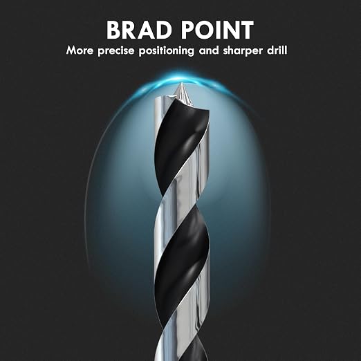 Brad Point Wood Drill Bit Set, 16Pcs 12 Inch Extra Long Drill Bit Set with Double Flutes Design for Carpenter Woodworking and All Types of Wood (7/64" - 5/8")