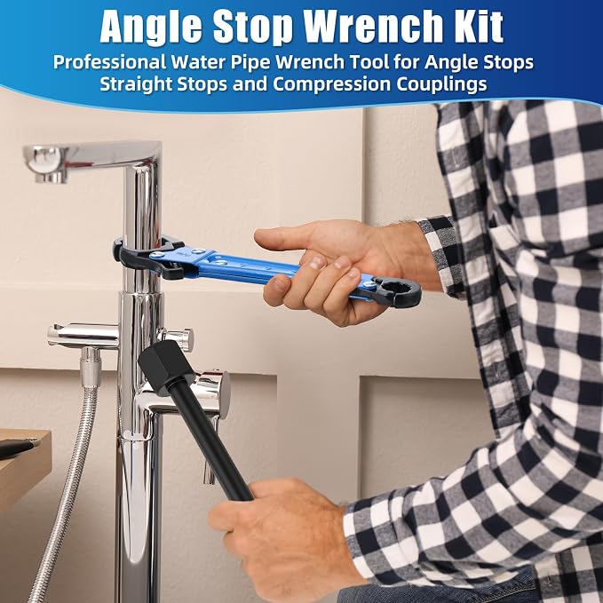5 Pcs Angle Stop Wrench Kit Plumbing Tool, Compression Sleeve Puller for 1/2" Compression Fitting Ferrule Puller Removal Tool for 1/2" Copper Tubing 4-way Multi-functional Utility Key(Blue)