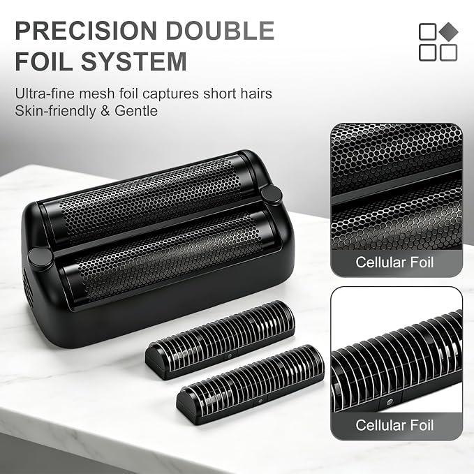 Replacement Foil and Cutter Blades - Compatible with BaBylissPRO FXONE Shavers, Double Foil & Cutter Set for Smooth Shaving (Black-2pcs)