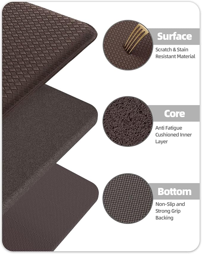 Color&Geometry Anti Fatigue Cushion Kitchen Mat for Floor -24"x59",Wide,Easy Clean, Water & Oil Proof, Anti Slip, Foam Rubber Runner Rug for Front Sink Comfort Standing,Brown