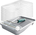 Mister Rui 12 Pack 9 Inch Disposable Paint Tray with Liner and 5 Wire Roller Frame, Plastic Washable and Reusable, Textured Deep Capacity Paint Tray