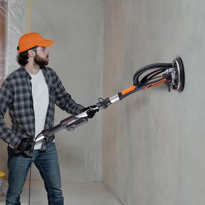 VEVOR Drywall Sander, 800W Brushless Motor Electric Sander, Variable Speed 1000-2300 RPM, Foldable Ceiling Sander with Double-Deck LED Lights, Extendable Handle, 12 Sanding Discs