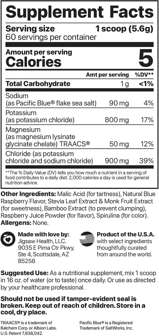 Jigsaw Health Potassium Cocktail | Formerly Pickleball Cocktail | Blue Raspberry Flavor | 60 Servings (Jar)