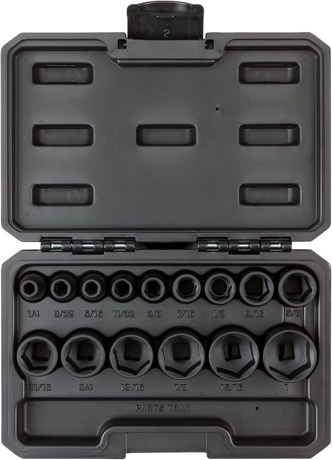 TEKTON 3/8 Inch Drive 6-Point Impact Socket Set, 15-Piece (1/4-1 in.) - Case | SID91300 | (1/4 - 1 in.), Shallow, 6-Point, Case
