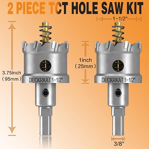2-Pack 1-1/2" TCT Hole Saws for Hard Metal, Heavy Duty 38mm Tungsten Carbide Tipped Hole Cutters Set with Spring-Loaded Pilot Drill Bits for Stainless Steel, Metal, Iron, and Plastic