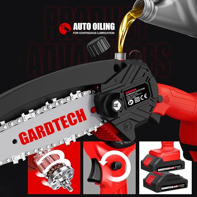 GARDTECH Mini Chainsaw 6 Inch, Cordless Portable Electric Chain Saw, Handheld Electric Chainsaws with Upgraded 4 Chains 2 Batteries Good for Olders, DIYer, Gardeners Continuously 2 Hours Work