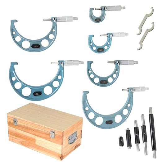 kimllier 6Pcs C-Type 0-6 Inch Outside Micrometer Accuracy Machinist Tool Set Accuracy 0.0001 Inch for Accuracy Measurement Work