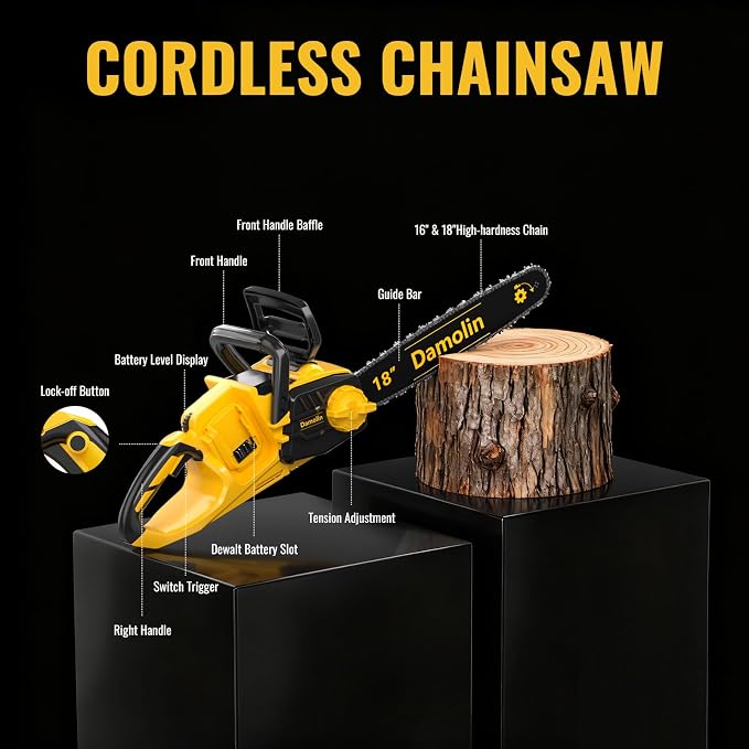 40V(20V*2) 16"+18" 2-IN-1 Brushless Chainsaw Cordless, Electric Powered Chainsaw Compatible with Dewalt Battery with Auto Oiler & Safety Lock Brake, for Tree Trimming Branch Wood Cutting(ONLY TOOL)