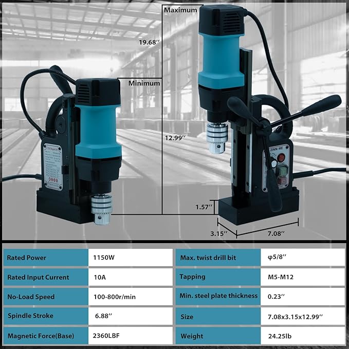Mag Drill Press, 1150W Magnetic Drill Press, 2360lbf /10500N Mag Force, Portable Electric magnet press machine for Metal Surface