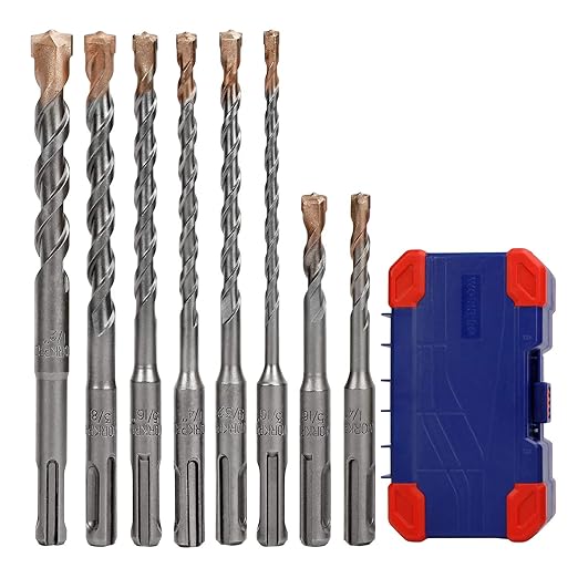 WORKPRO 8-Piece SDS-Plus Drill Bit Set, Carbide Tip, SDS+ Rotary Hammer Drill Bit Set with Storage Case for Brick, Cement, Stone & Concrete