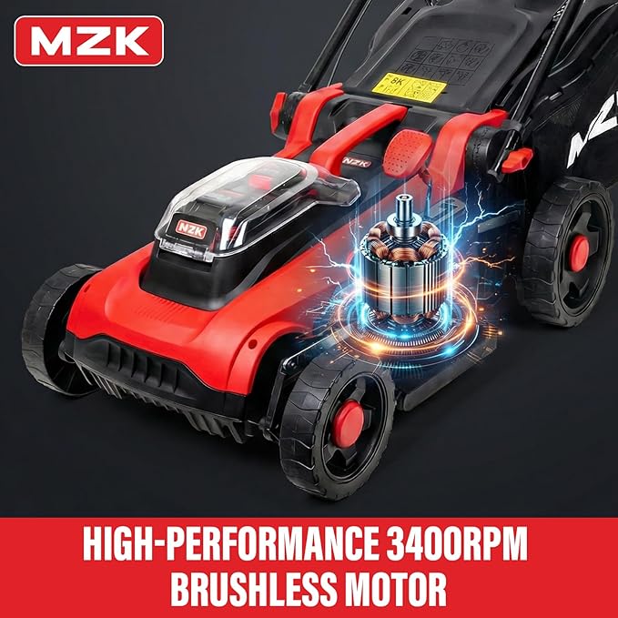 MZK 40V 16" Electric Lawn Mower, 2-in-1 Brushless Cordless Lawn Mower, Walk-Behind Push Mowers with 5-Position Height Adjustment, 2 x 4.0Ah Batteries & Charger Included