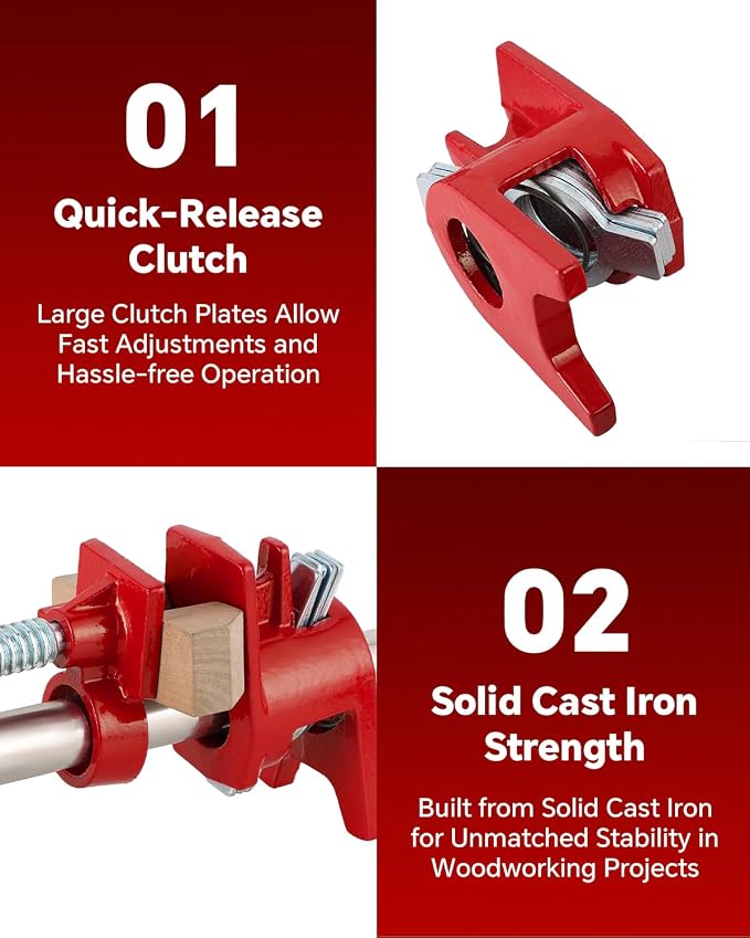 ATPEAM Wood Gluing Pipe Clamp Set | 6 Pack 3/4’’ Heavy Duty Cast Iron Quick Release Pipe Clamps for Woodworking with Unique Foot Design (6, 3/4'')