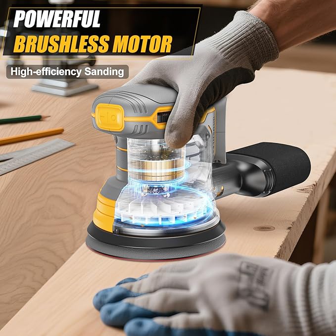 Cordless Random Orbital Sander Compatible for Dewalt 20v 60v Battery(NO Battery), Electric Palm Orbital Sander With Dust Collector, 6 Variable Speeds, 20Pcs Sandpaper For Sanding Polishing Woodworking
