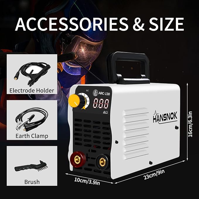 HANSNOK 130A Mini Stick Welder Super MINI Portable 110V ARC Welding Machine IGBT Inverter with Hot Start & Anti-Stick Small Welder for Beginners for 1/16"-1/8" Rod ARC Welder, 2 Chip Hammers