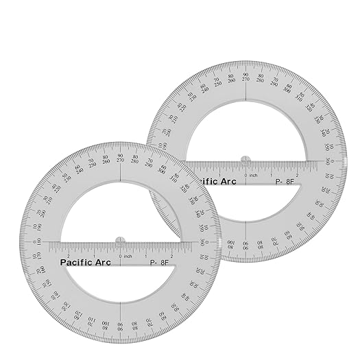 2 Pack | Pacific Arc's 8 Inch 360 Degree Plastic Circular Protractor Clear