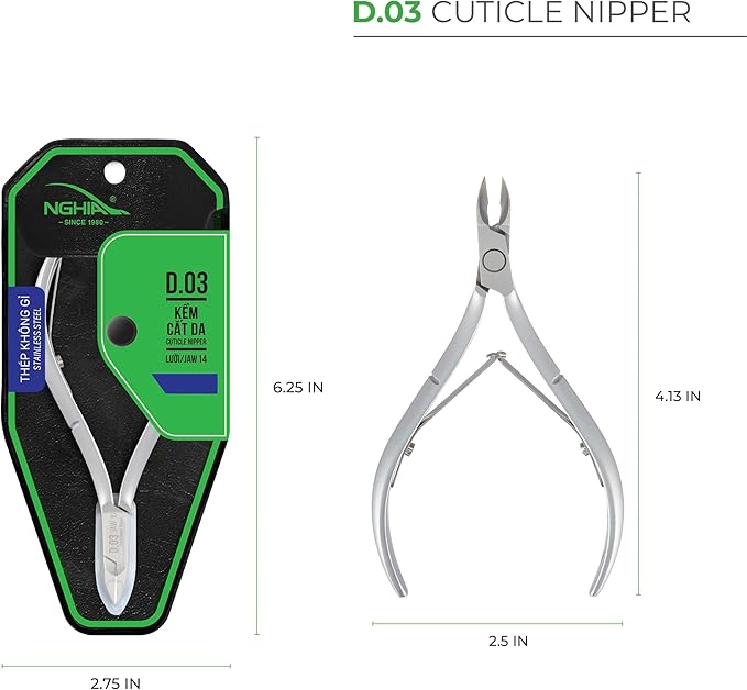 NGHIA Cuticle Nipper - D-03 JAW 16 | Stainless Steel | Durable and Sharp | Ergonomic Design | Grey Plated | Ideal for Salons and Home Use