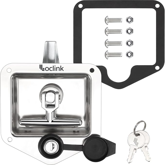 T-Handle Truck Tool Box Latch Replacement kit 304 Stainless Steel Folding Lock with Keys Truck Box Trailer Door RV Camper Storage Box