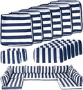14 Piece Outdoor Patio Cushion Covers Replacement, Waterproof Outdoor Furniture Cushion Covers, Fit 7 Pcs 6 Seater Wicker Rattan Conversation Sofa Set,Blue White Stripes(Only Cover) 25.6x25.6"
