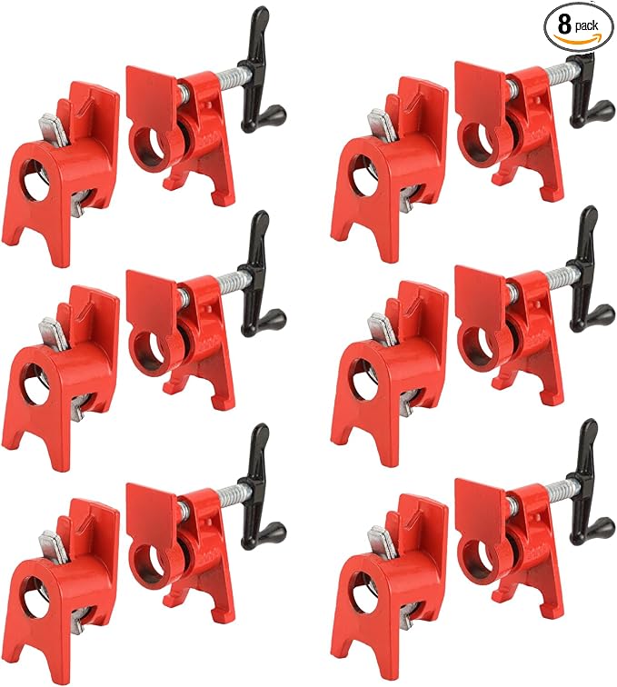 1/2" Wood Gluing Pipe Clamp Set with Unique Foot Design Red Heavy Duty Bar Clamps Cast Iron Quick Release Pipe Clamp Tools for Woodworking (6pc, 1/2" with foot)